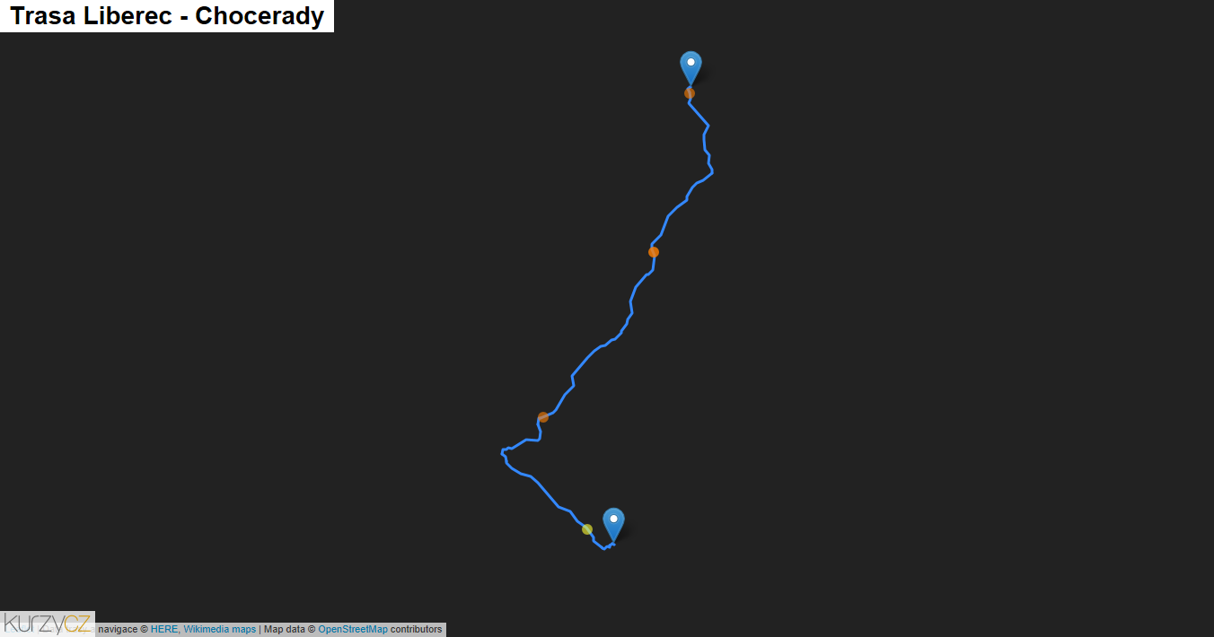 Liberec-Chocerady, mapa trasy