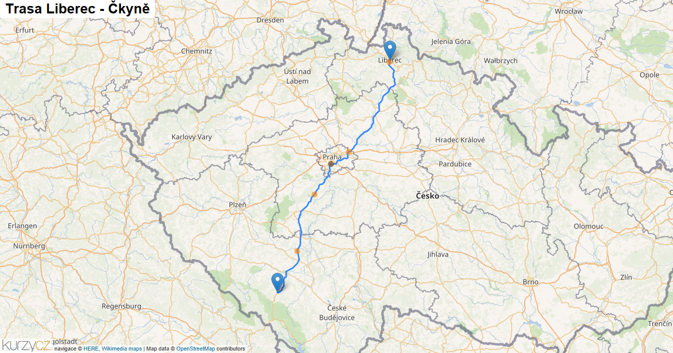 Liberec-Čkyně, mapa trasy