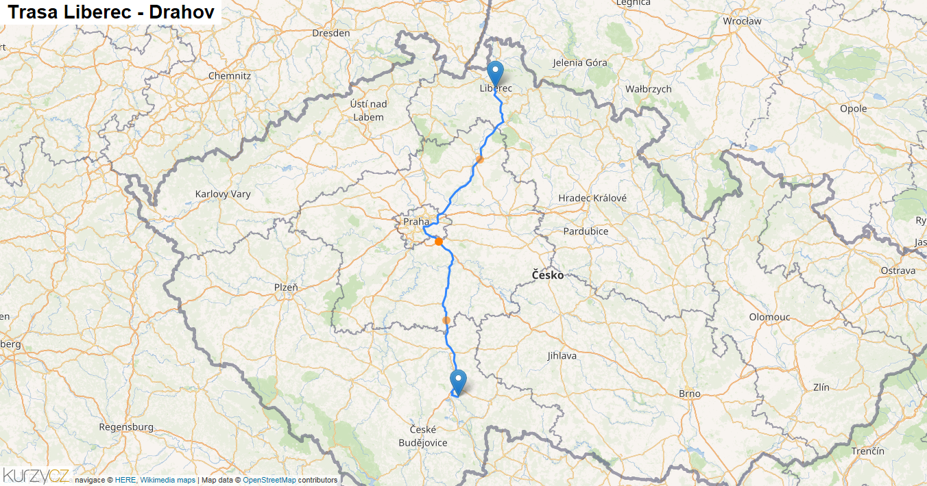 Liberec-Drahov, mapa trasy