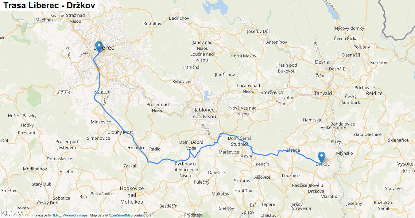 Liberec-Držkov, mapa trasy