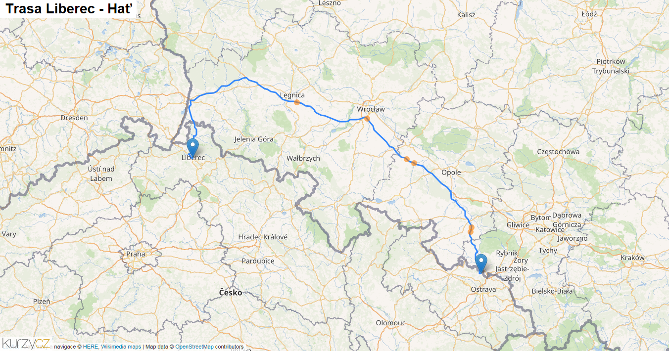 Liberec-Hať, mapa trasy