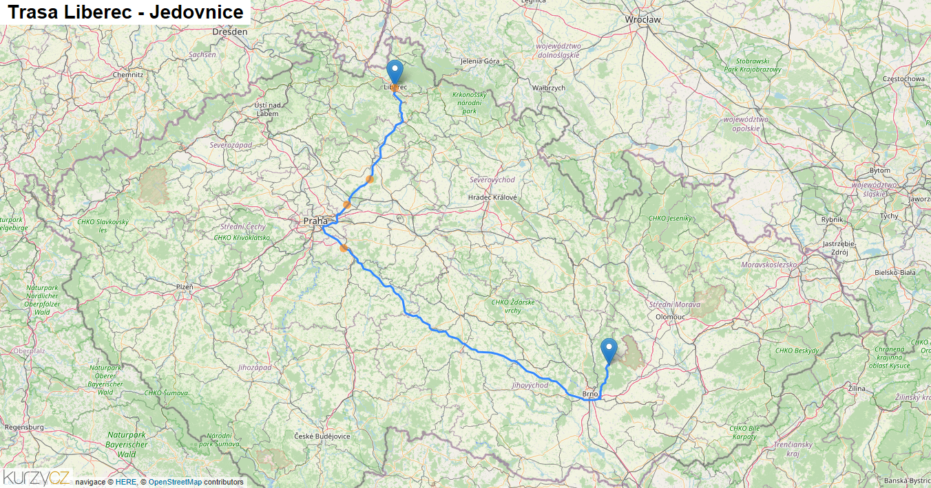Liberec-Jedovnice, mapa trasy