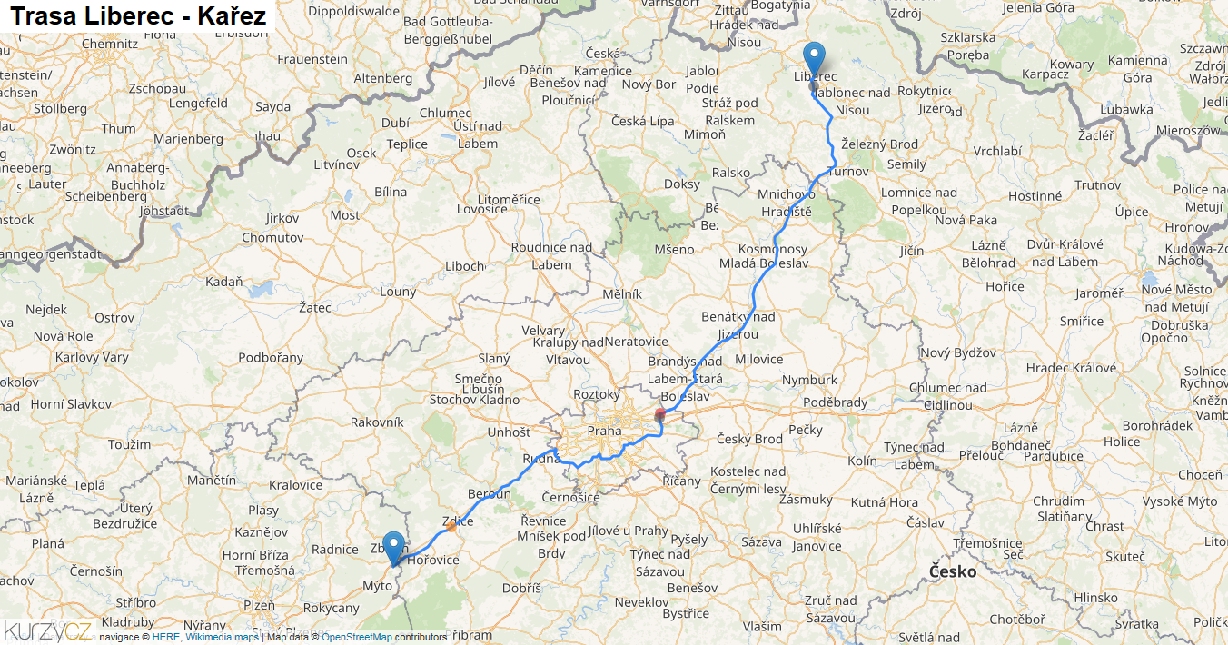 Liberec-Kařez, mapa trasy