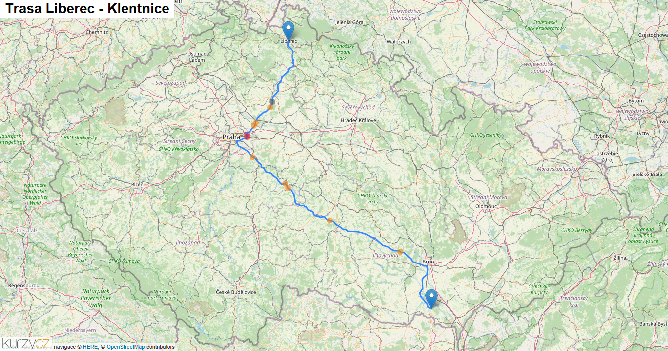 Liberec-Klentnice, mapa trasy