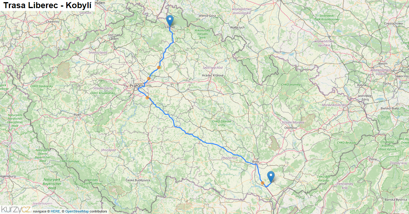Liberec-Kobylí, mapa trasy
