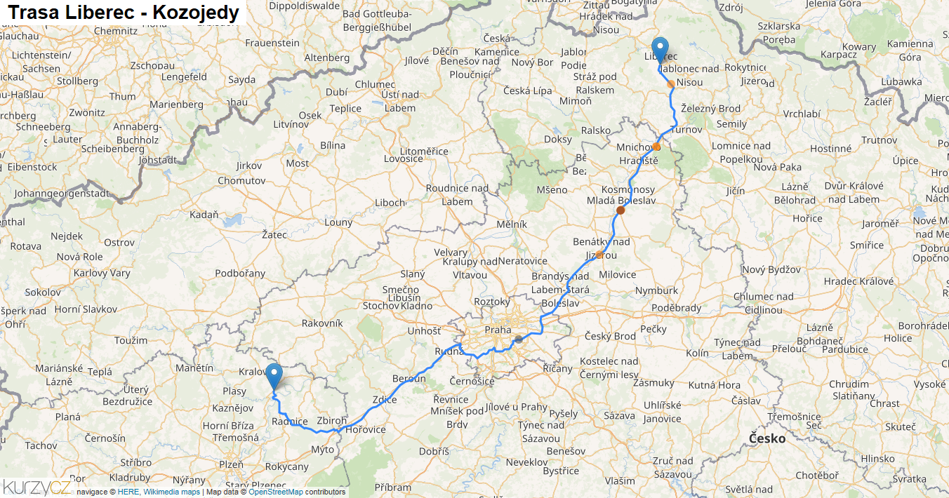 Liberec-Kozojedy, mapa trasy