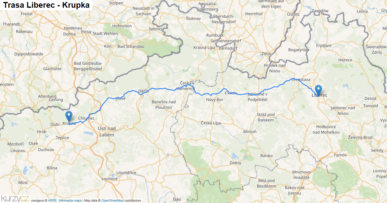 Liberec-Krupka, mapa trasy