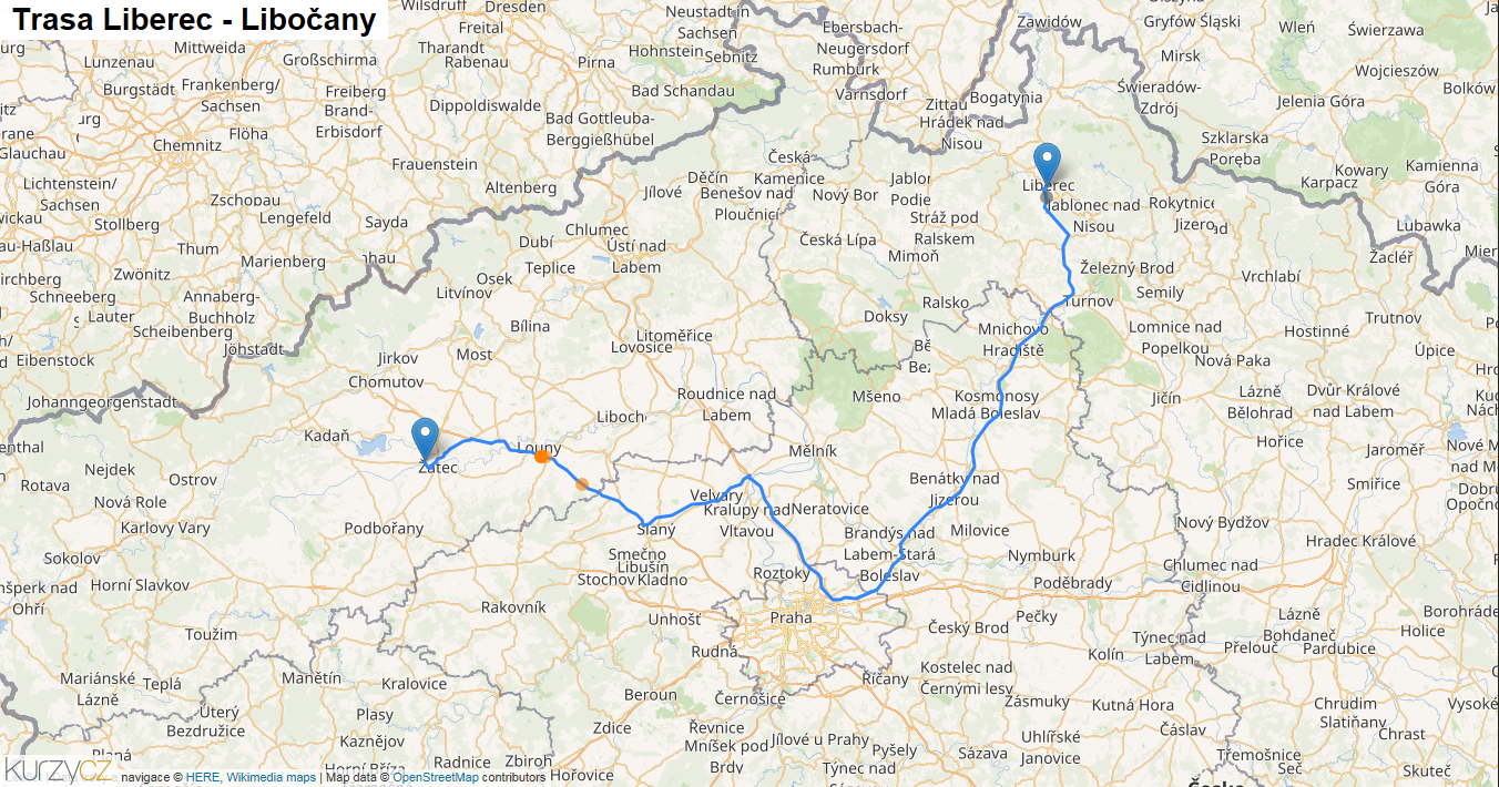 Liberec-Libočany, mapa trasy