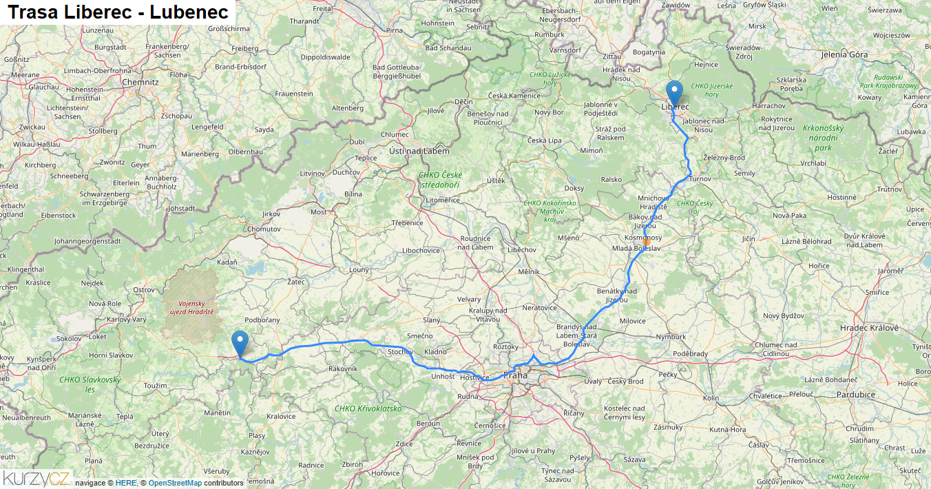 Liberec-Lubenec, mapa trasy