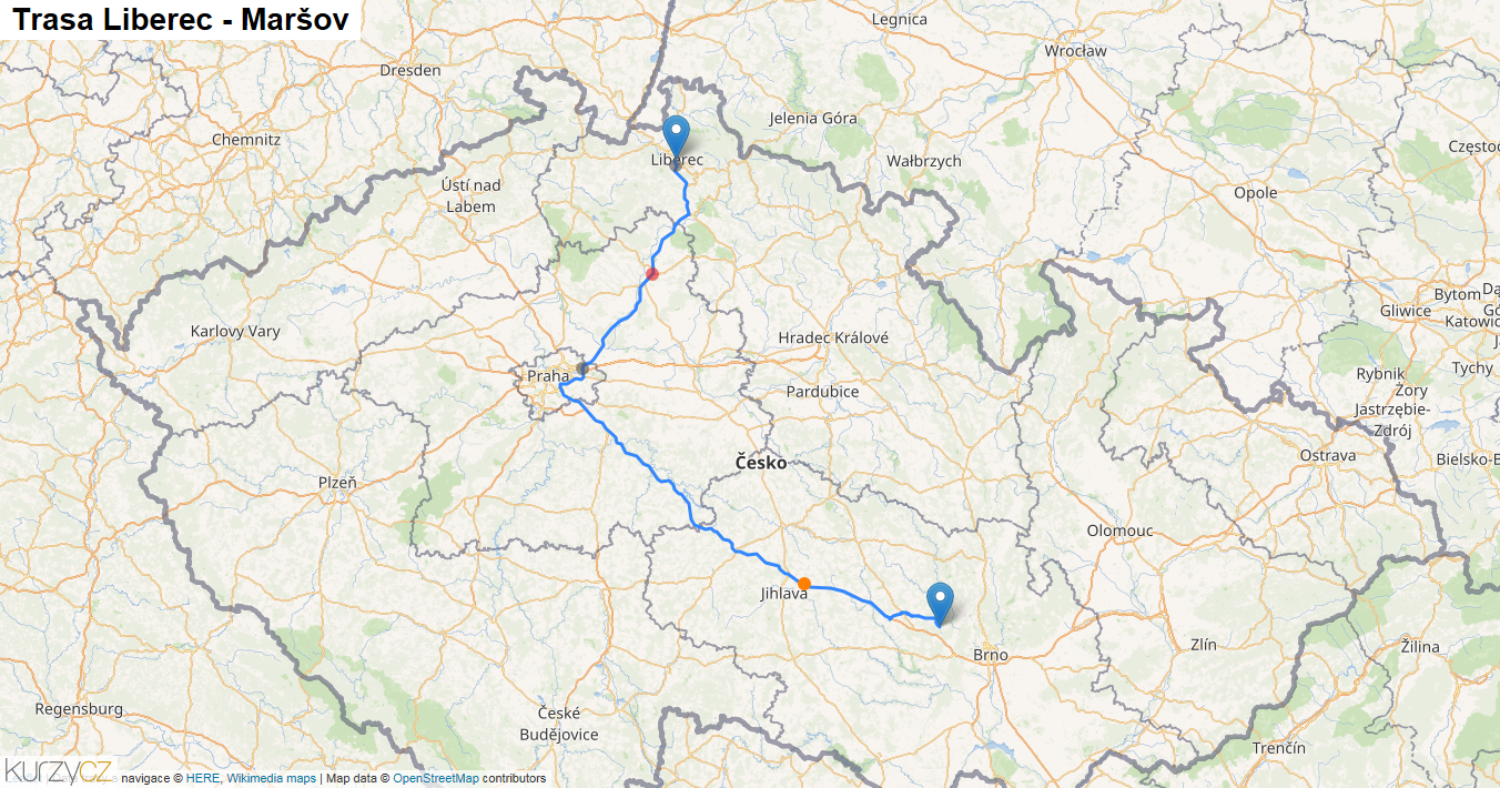 Liberec-Maršov, mapa trasy