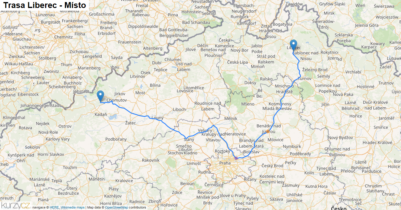 Liberec-Místo, mapa trasy