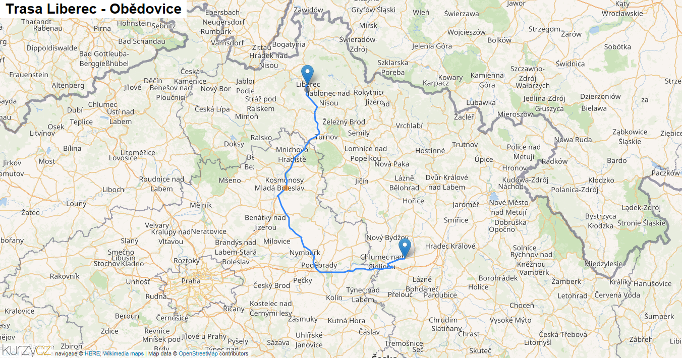 Liberec-Obědovice, mapa trasy