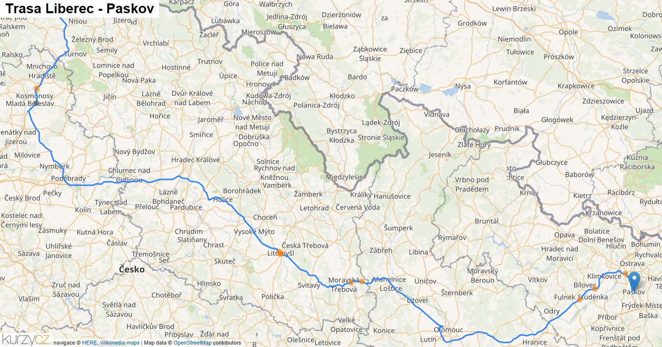 Liberec-Paskov, mapa trasy