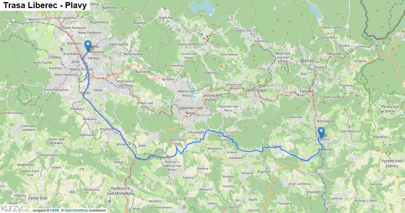Liberec-Plavy, mapa trasy