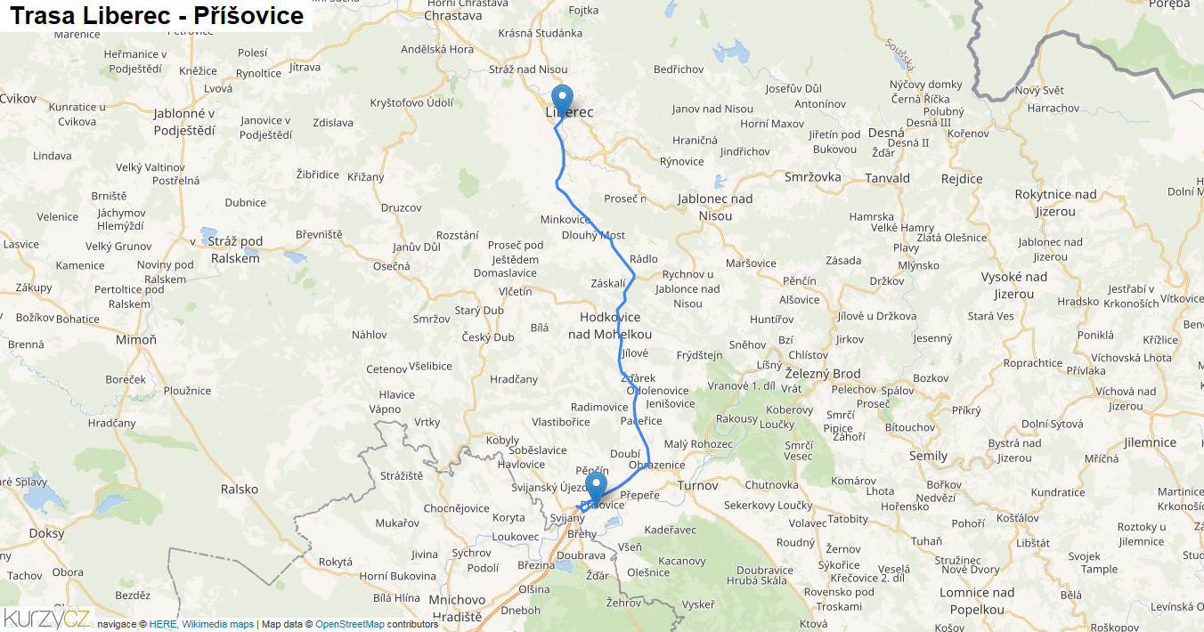 Liberec-Příšovice, mapa trasy