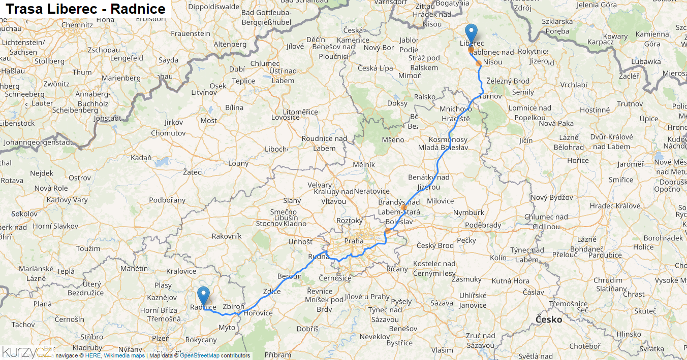 Liberec-Radnice, mapa trasy