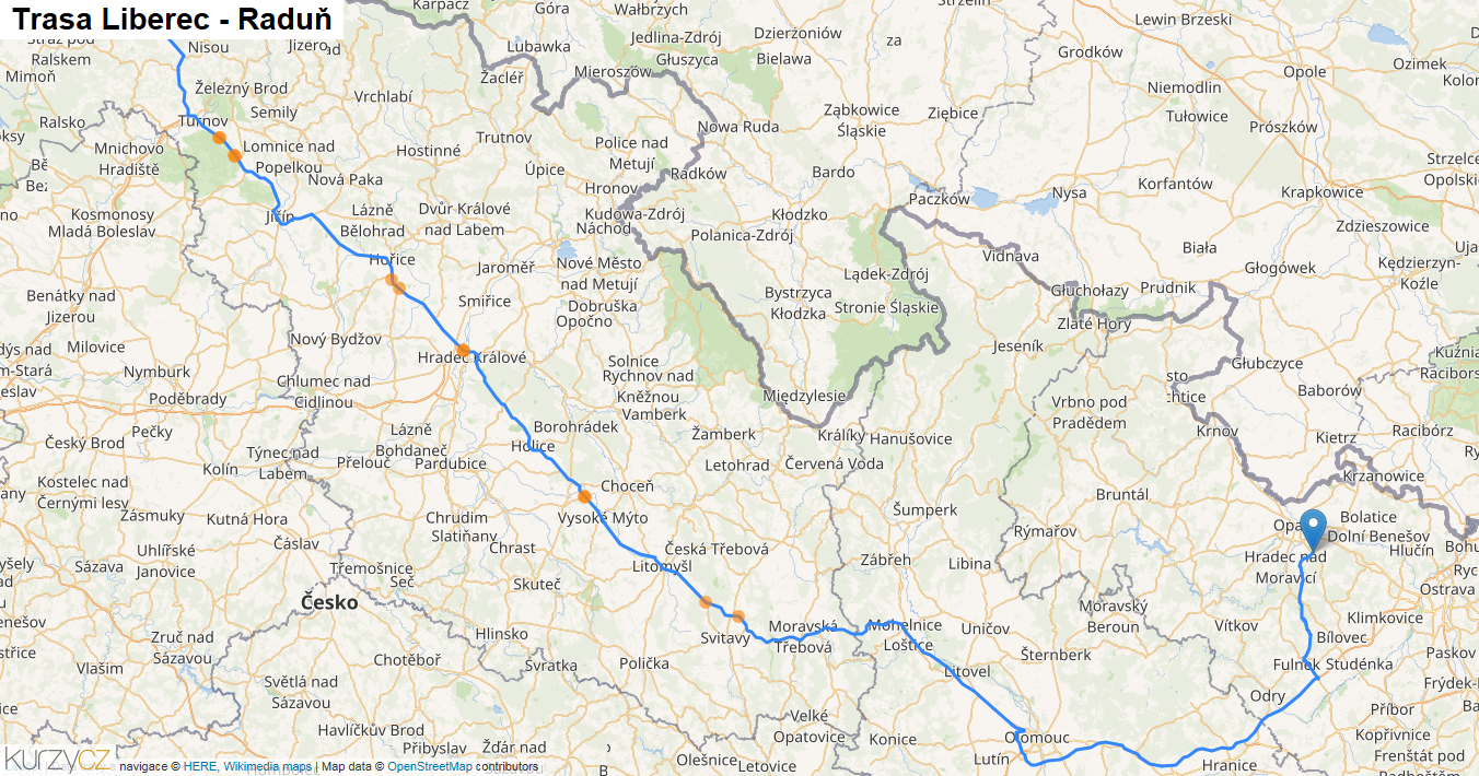Liberec-Raduň, mapa trasy