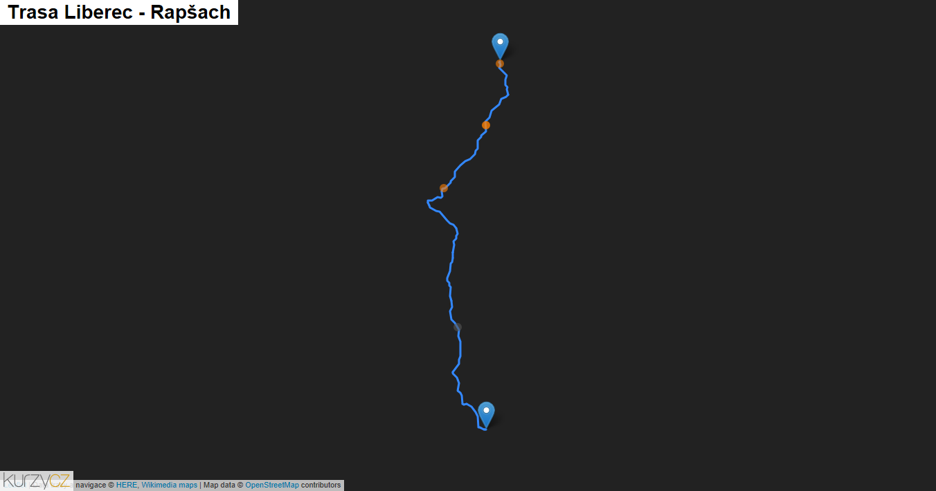 Liberec-Rapšach, mapa trasy