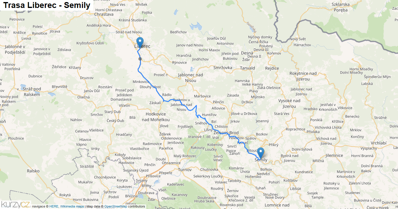 Liberec-Semily, mapa trasy