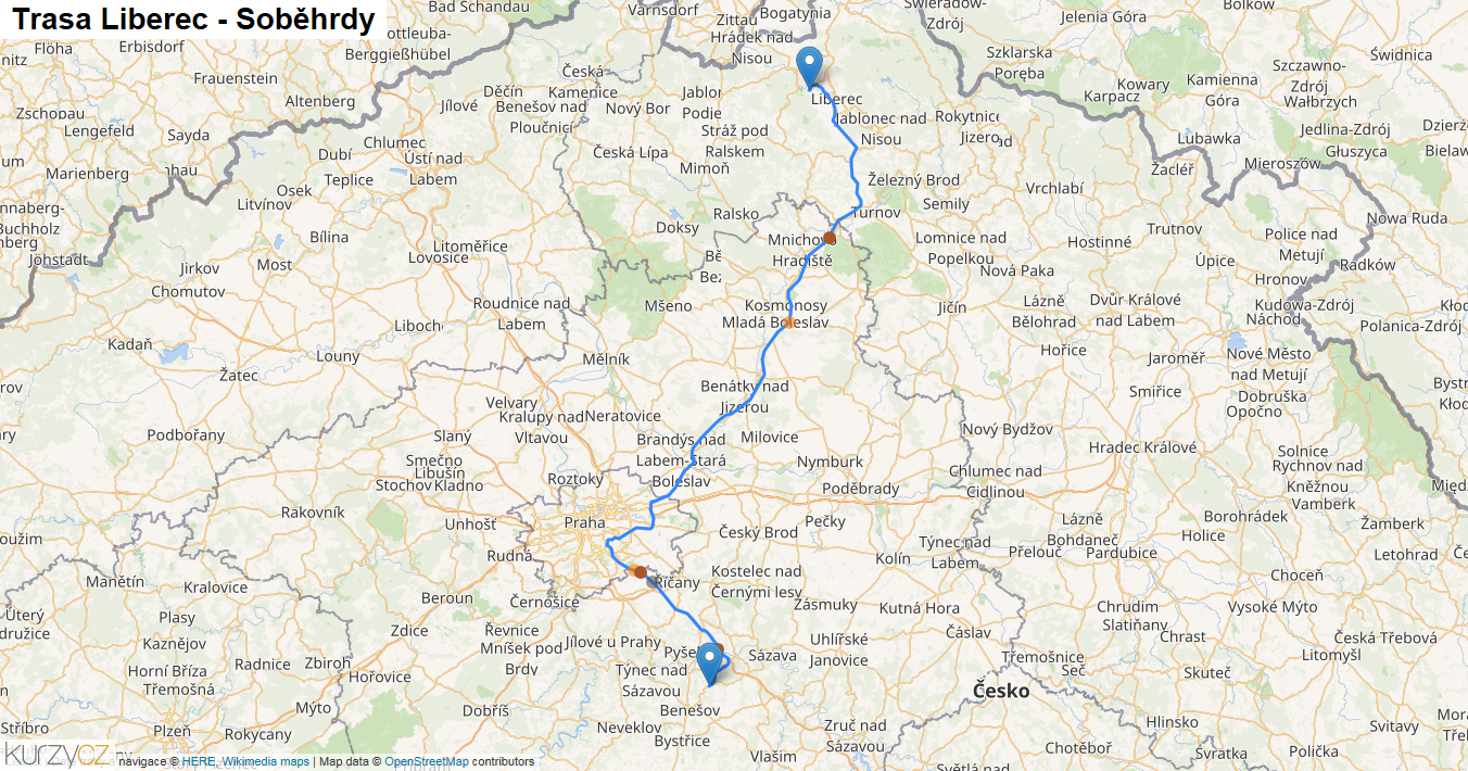 Liberec-Soběhrdy, mapa trasy