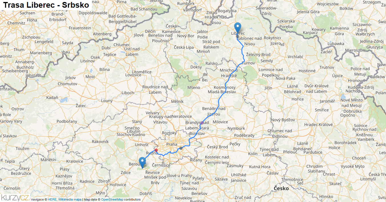 Liberec-Srbsko, mapa trasy