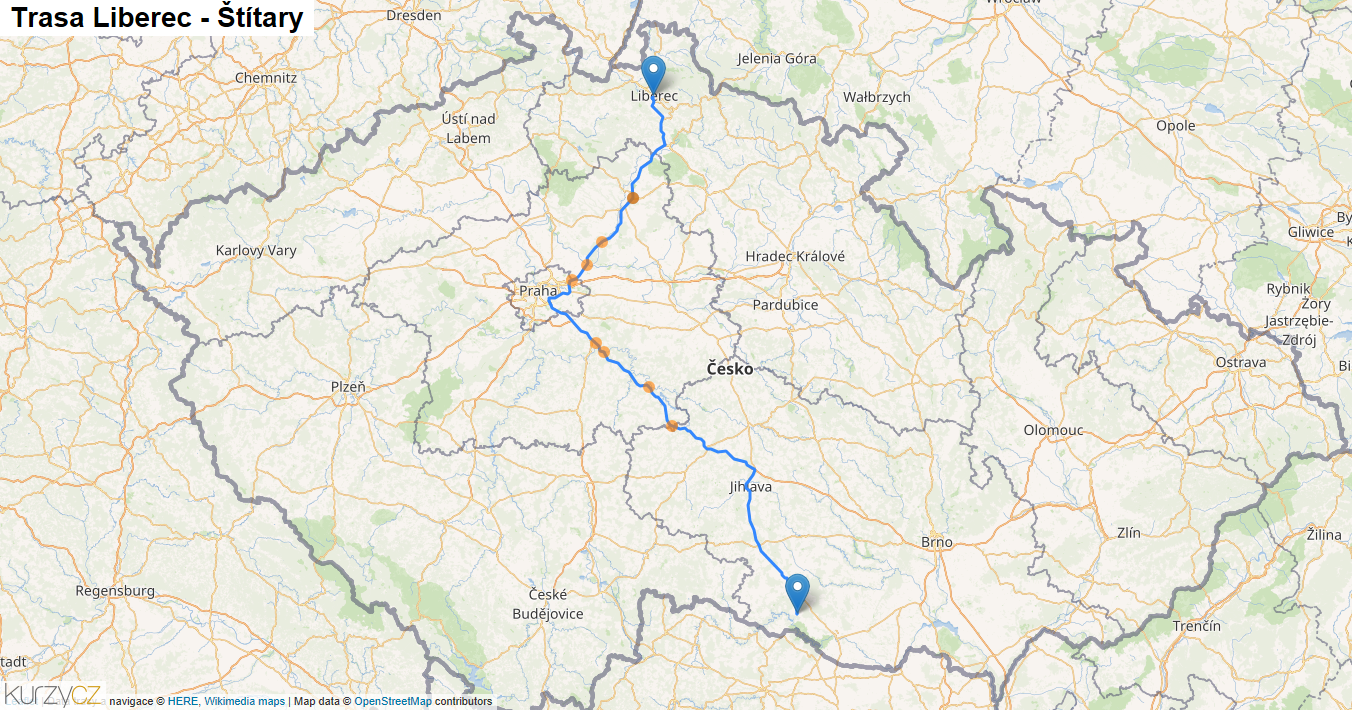 Liberec-Štítary, mapa trasy