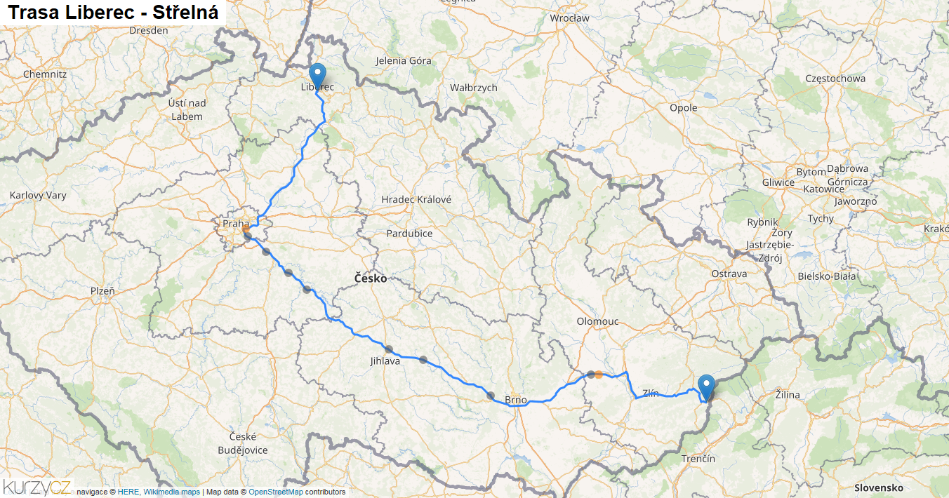 Liberec-Střelná, mapa trasy