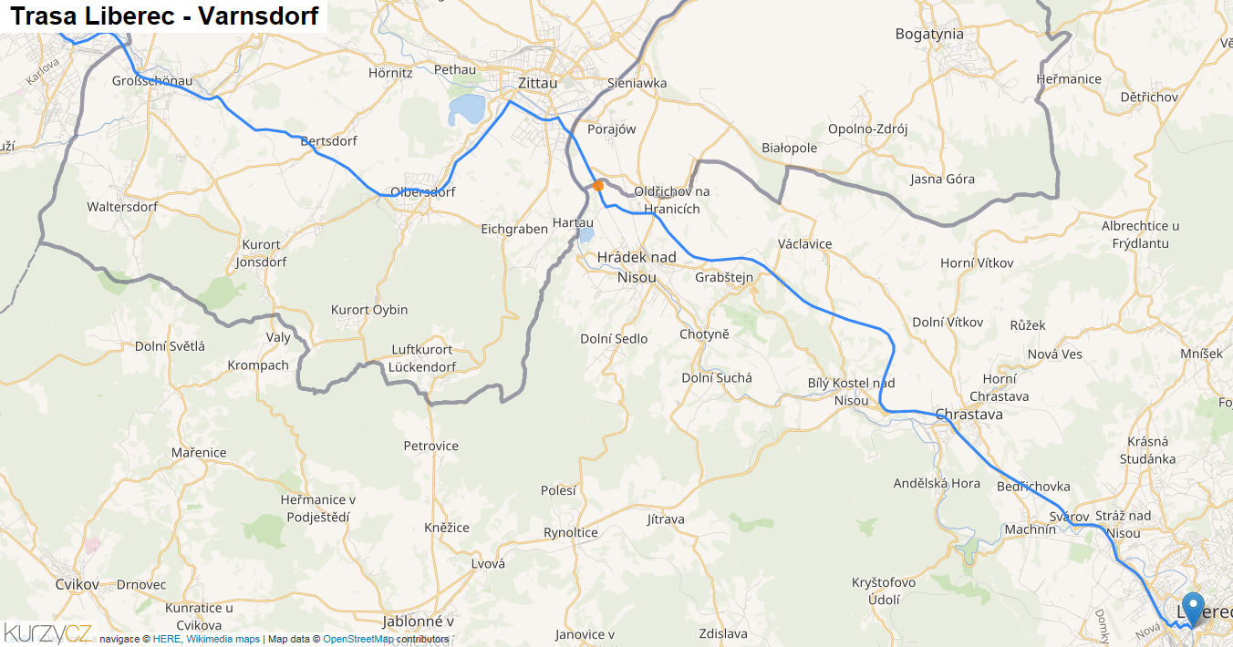 Liberec-Varnsdorf, mapa trasy