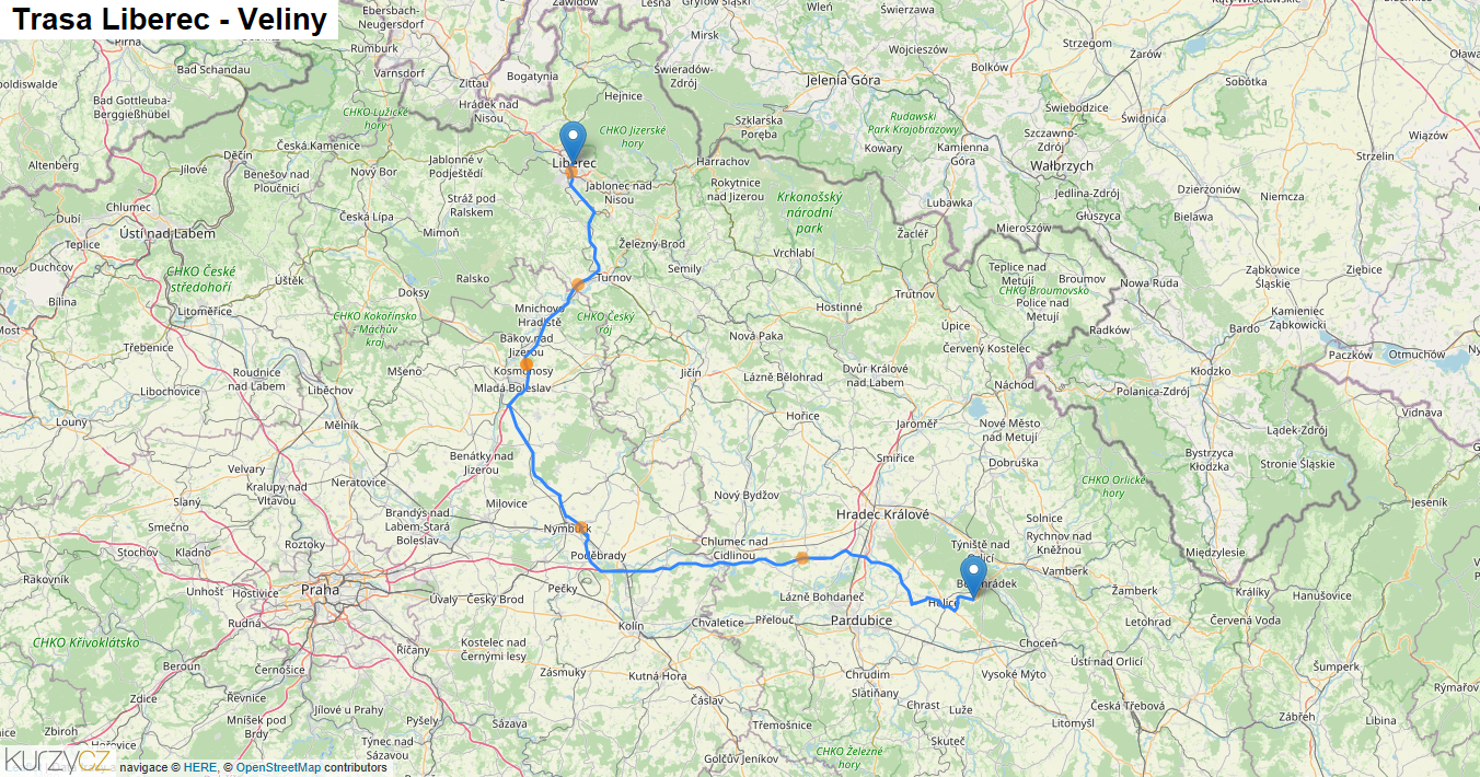 Liberec-Veliny, mapa trasy