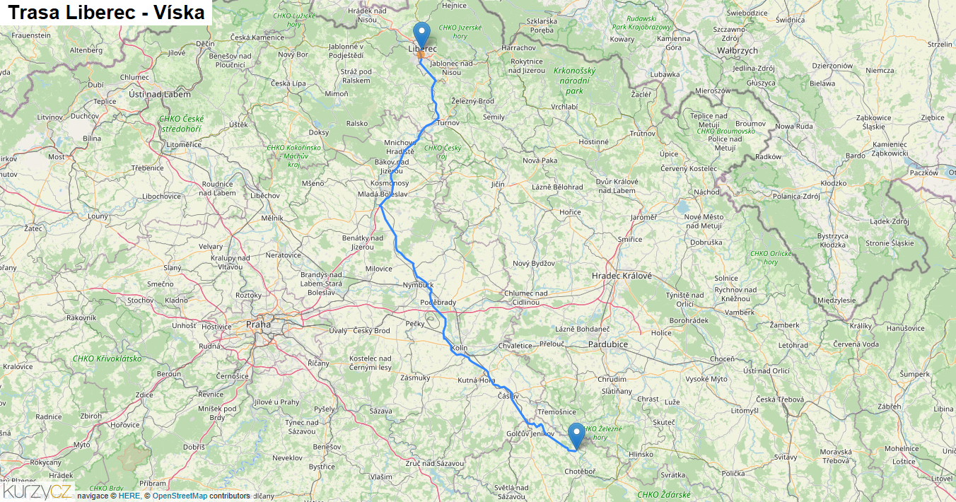 Liberec-Víska, mapa trasy