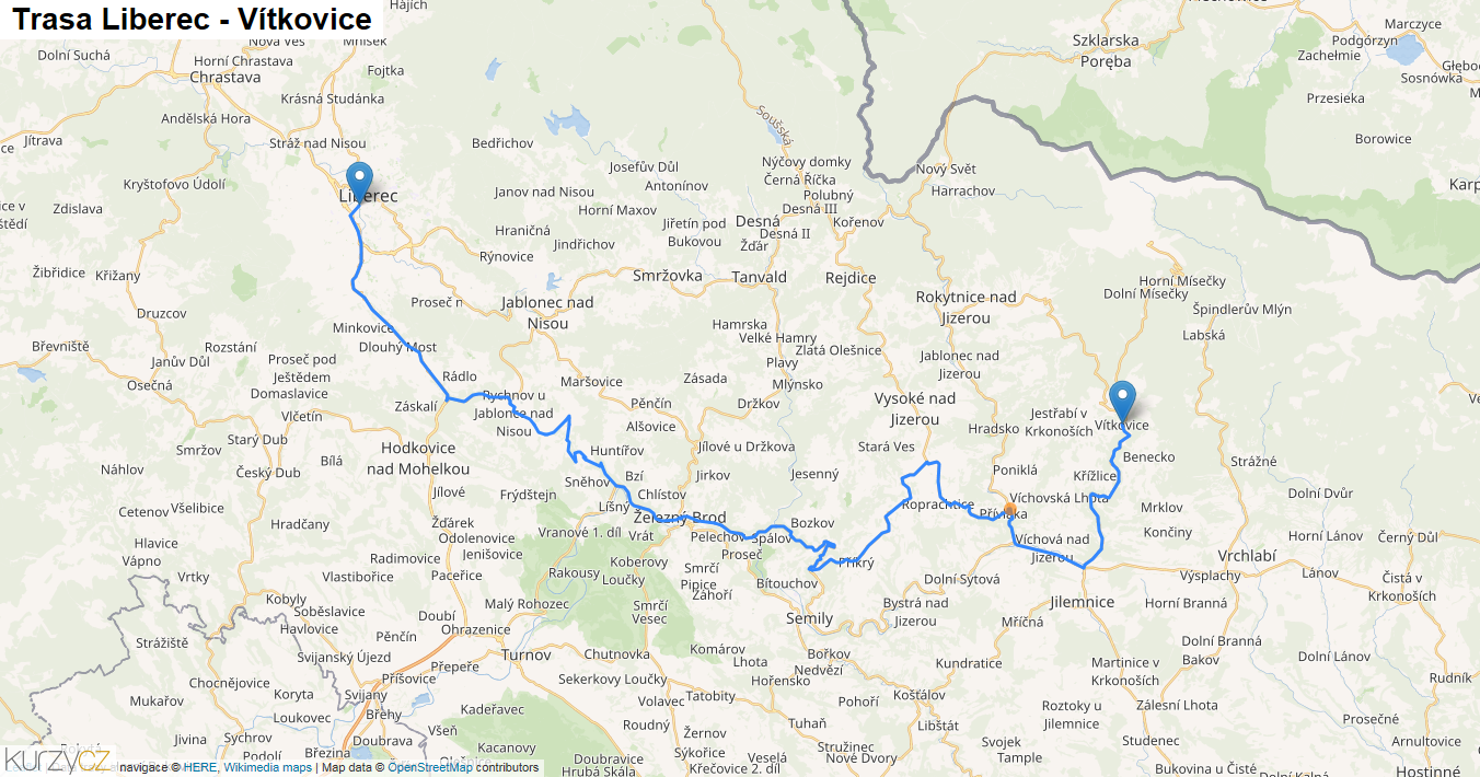 Liberec-Vítkovice, mapa trasy