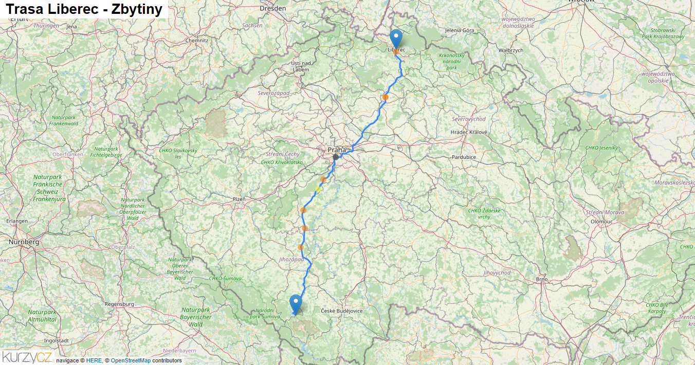 Liberec-Zbytiny, mapa trasy