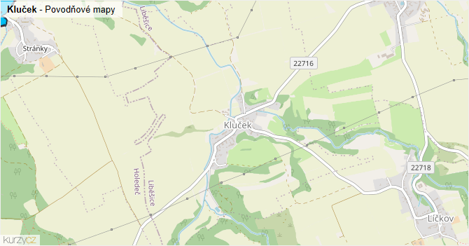 Kluček - záplavové mapy stoleté vody