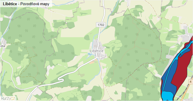 Libětice - záplavové mapy stoleté vody