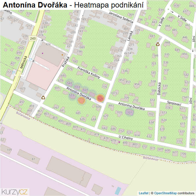 Mapa Antonína Dvořáka - Firmy v ulici.