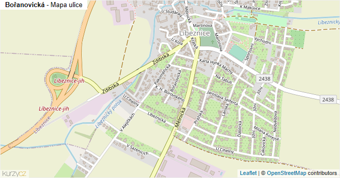 Bořanovická - mapa ulice