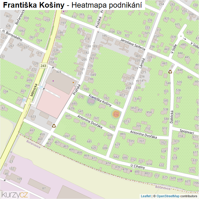 Mapa Františka Košiny - Firmy v ulici.
