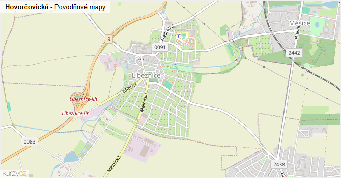 Hovorčovická - záplavové mapy stoleté vody