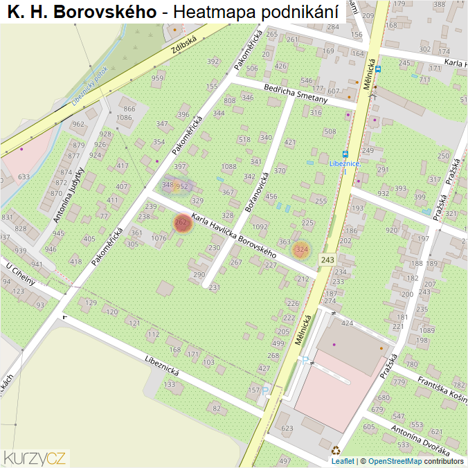 Mapa K. H. Borovského - Firmy v ulici.