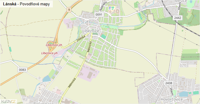 Lánská - záplavové mapy stoleté vody