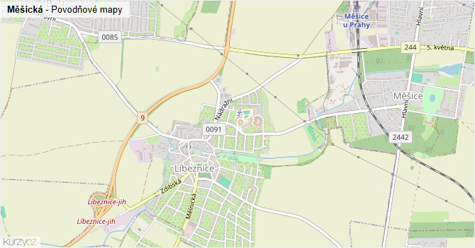 Měšická - záplavové mapy stoleté vody