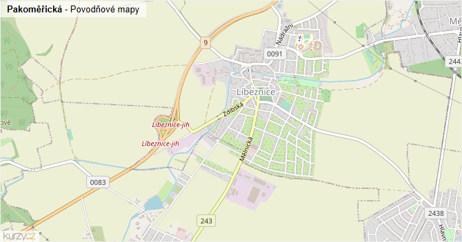 Pakoměřická - záplavové mapy stoleté vody