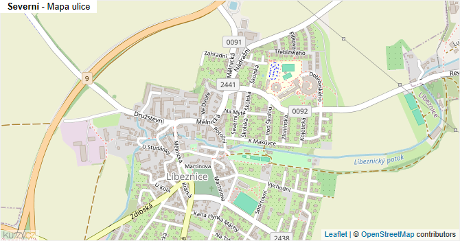 Severní - mapa ulice