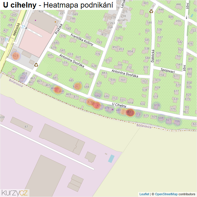 Mapa U cihelny - Firmy v ulici.