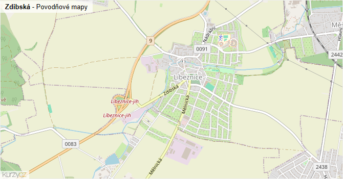 Zdibská - záplavové mapy stoleté vody