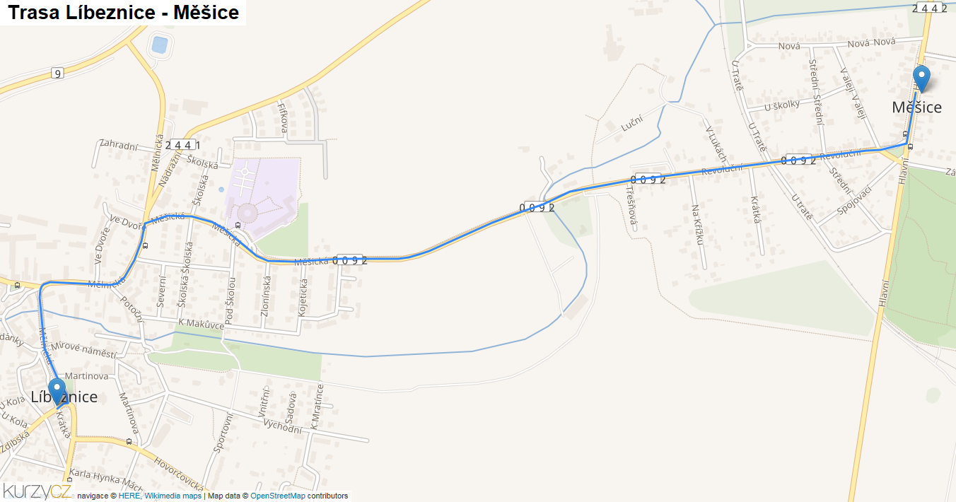 Líbeznice-Měšice, mapa trasy
