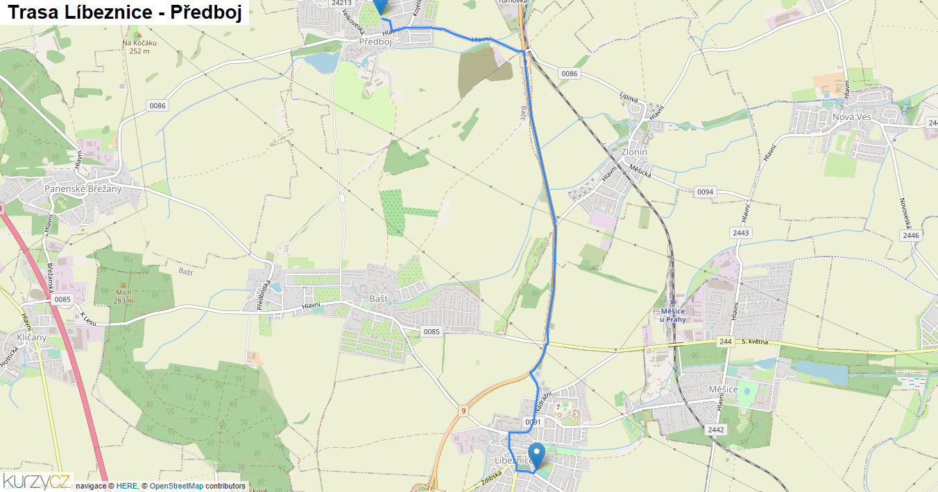 Líbeznice-Předboj, mapa trasy