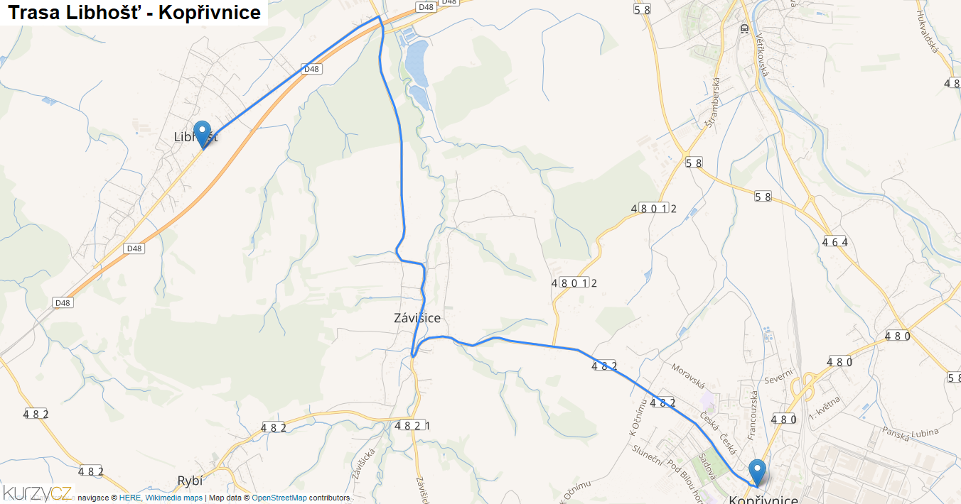 Libhošť-Kopřivnice, mapa trasy