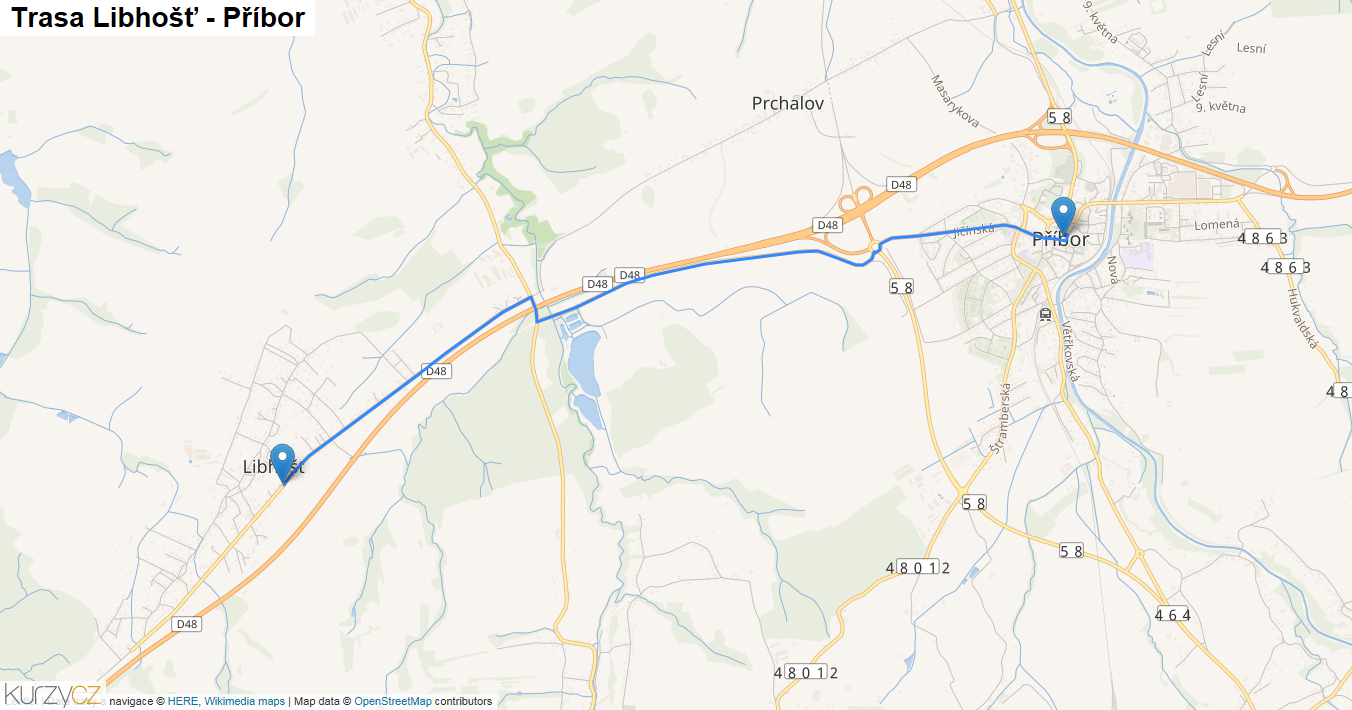 Libhošť-Příbor, mapa trasy
