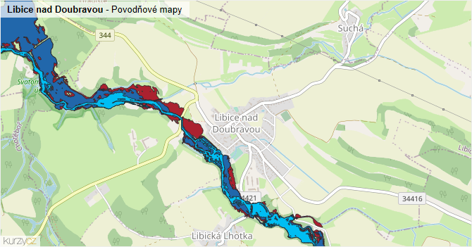 Libice nad Doubravou - záplavové mapy stoleté vody